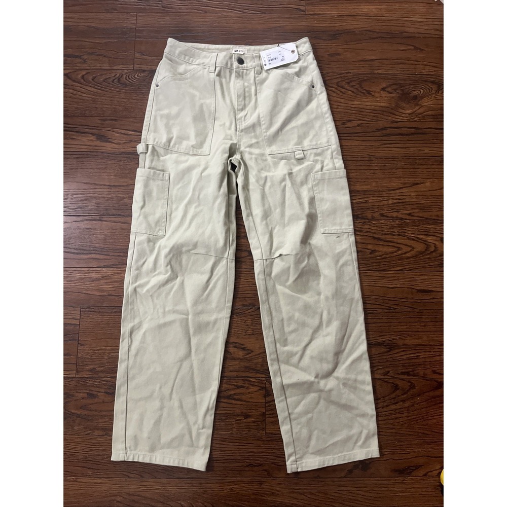 Billabong Womens Leia Pant Beige High Waist Cargo Carpenter Pants 26 NWT